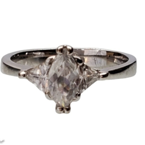 Silver Tone  Marquise Cut CZ ring size 6 - Picture 1 of 8